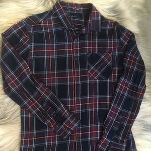 21Men Button Down Plaid Shirt Large